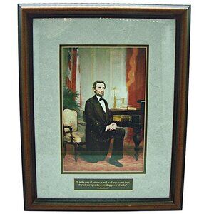 Abraham Lincoln Framed "In God We Trust" Print By Artist Hong Min Zou 12x15"